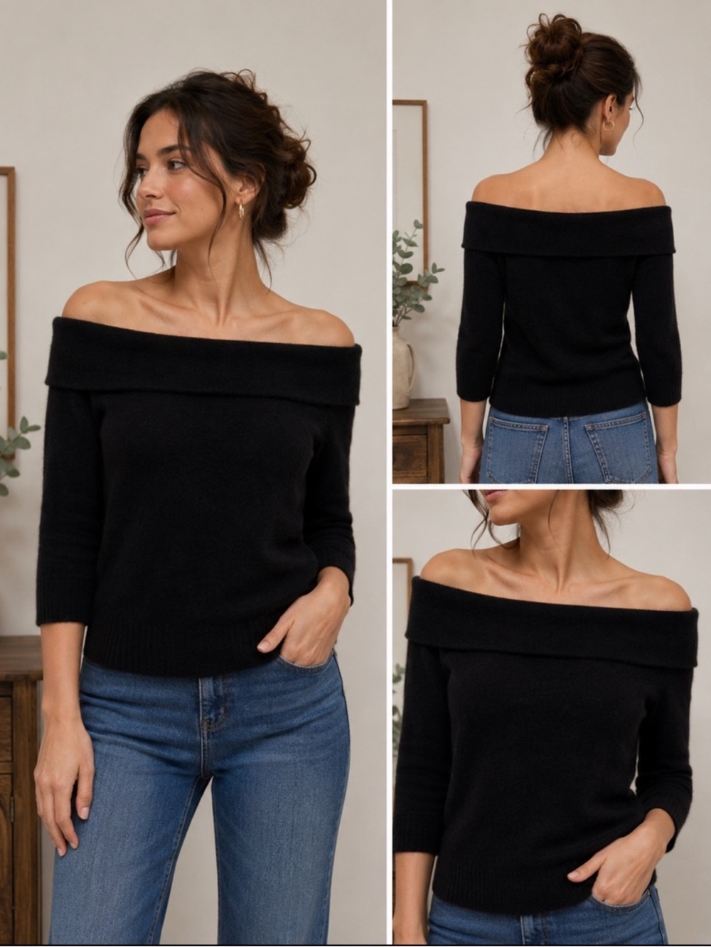 Vintage Y2K GAP Angora Blend Off-Shoulder Sweater Black M